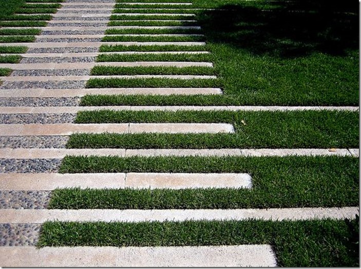 modern garden path set in lawn