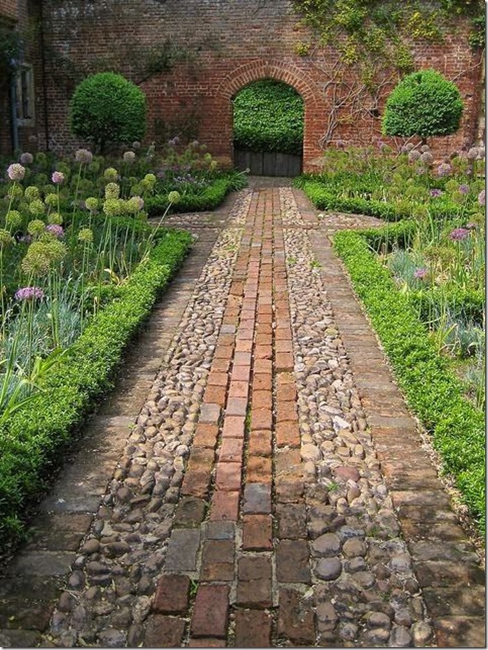 brick and cobblestone garden path