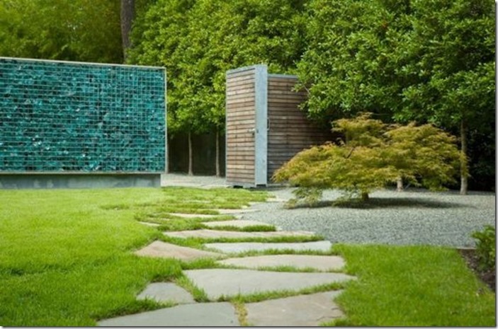 random stone garden path set in lawn